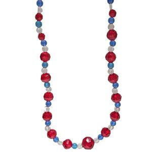 Vintage Red White Blue Beaded Necklace Holiday Patriotic Fashion Jewelry Women